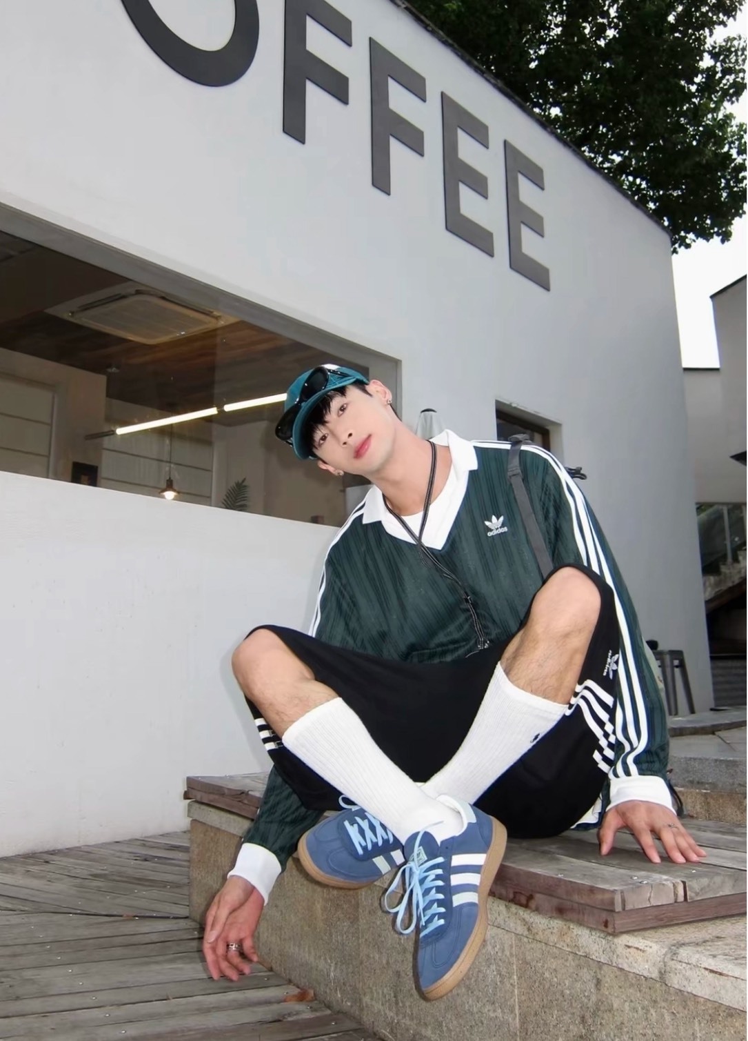 adidas ADICOLOR PIQUE 礦物綠 條紋足球長袖T恤 男款 百搭潮流復古上衣 Aug25