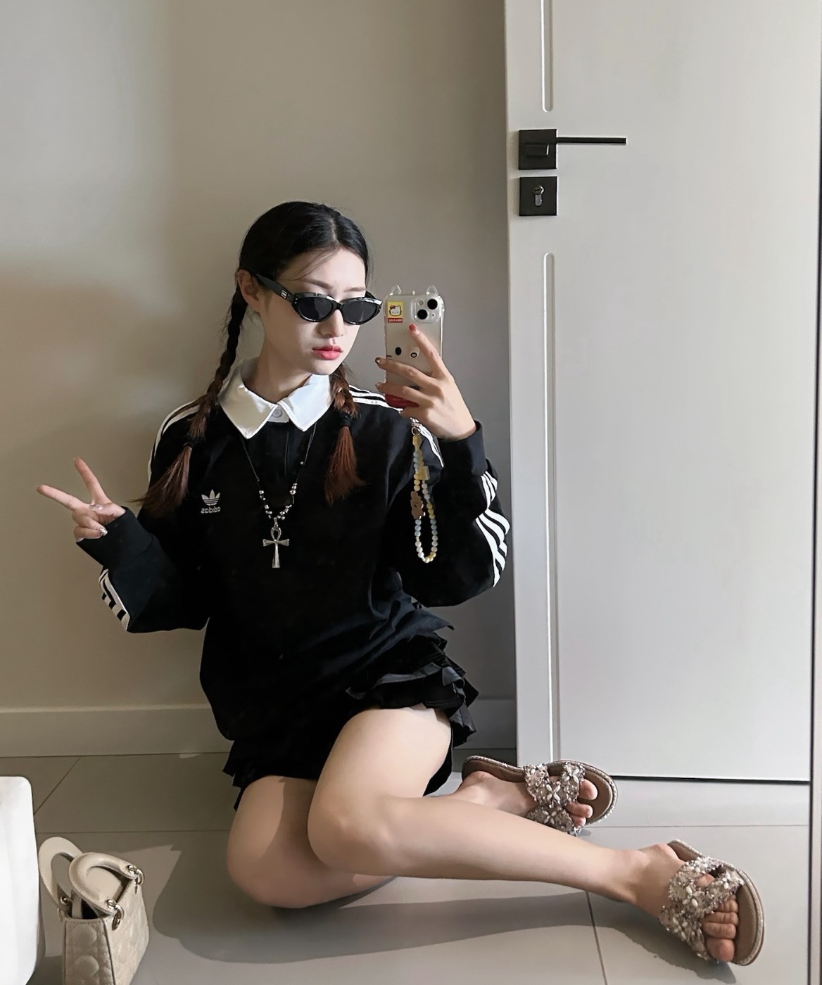 adidas ADICOLOR 黑色條紋長袖Polo衫 男款 美式學院風復古上衣Aug25