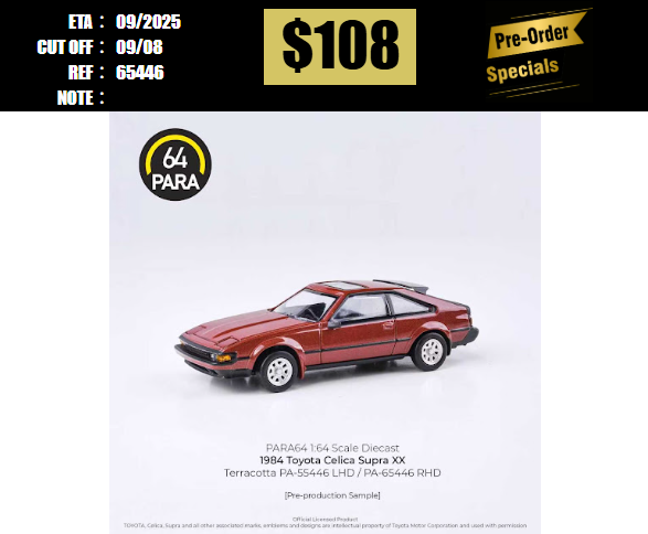 PO-$108 * PARA64 * 1:64 1984 TOYOTA CELICA XX SUPRA A60 STERRACOTTA RHD [OD07/08]