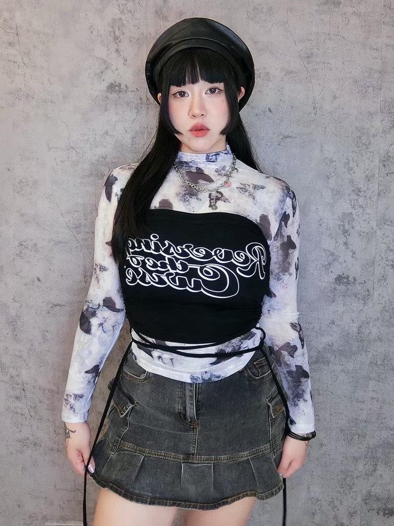 美式英文字抽繩抹胸