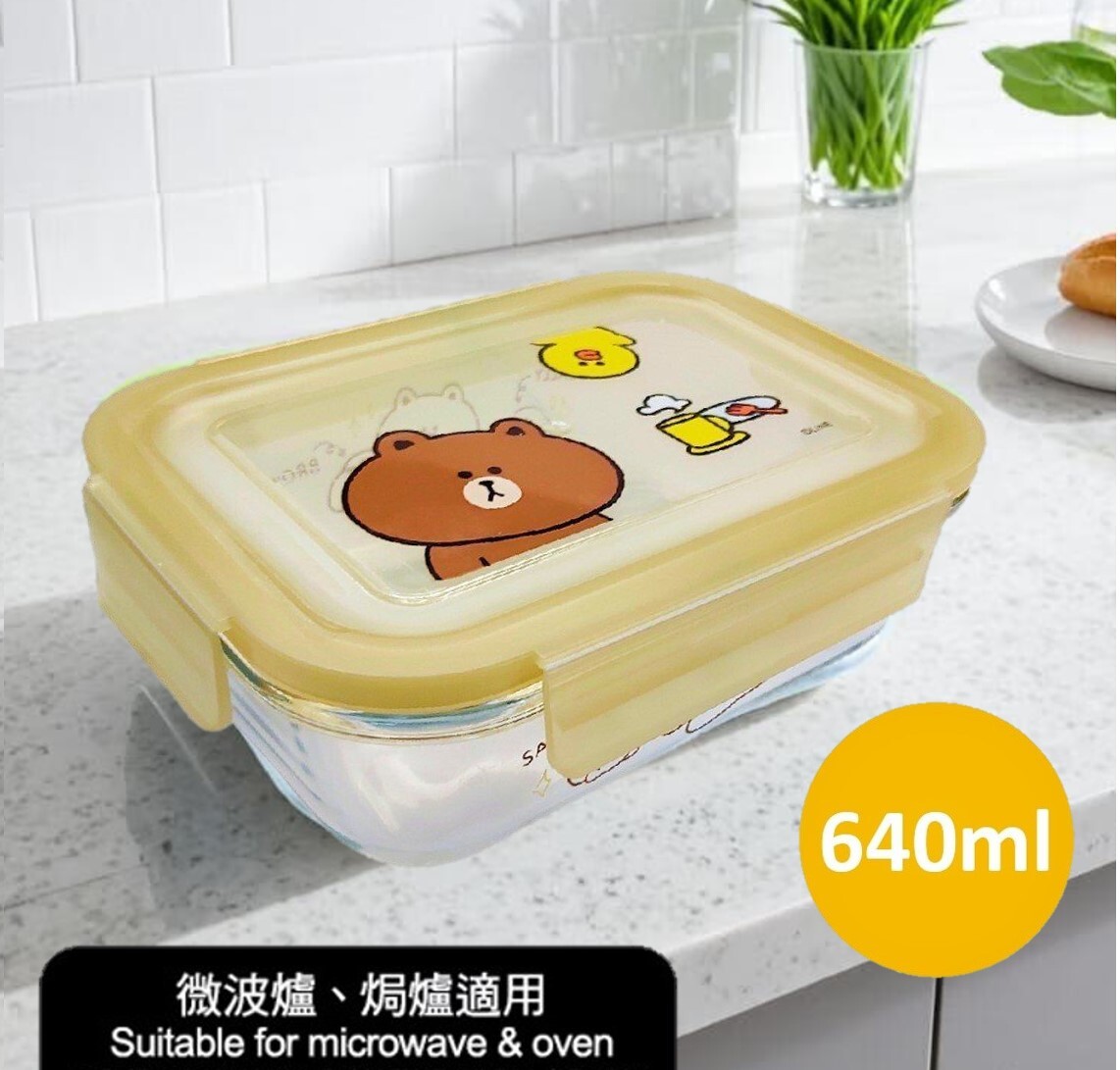 LINE FRIENDS - 玻璃食品餐盒 食品容器 午餐盒-Brown