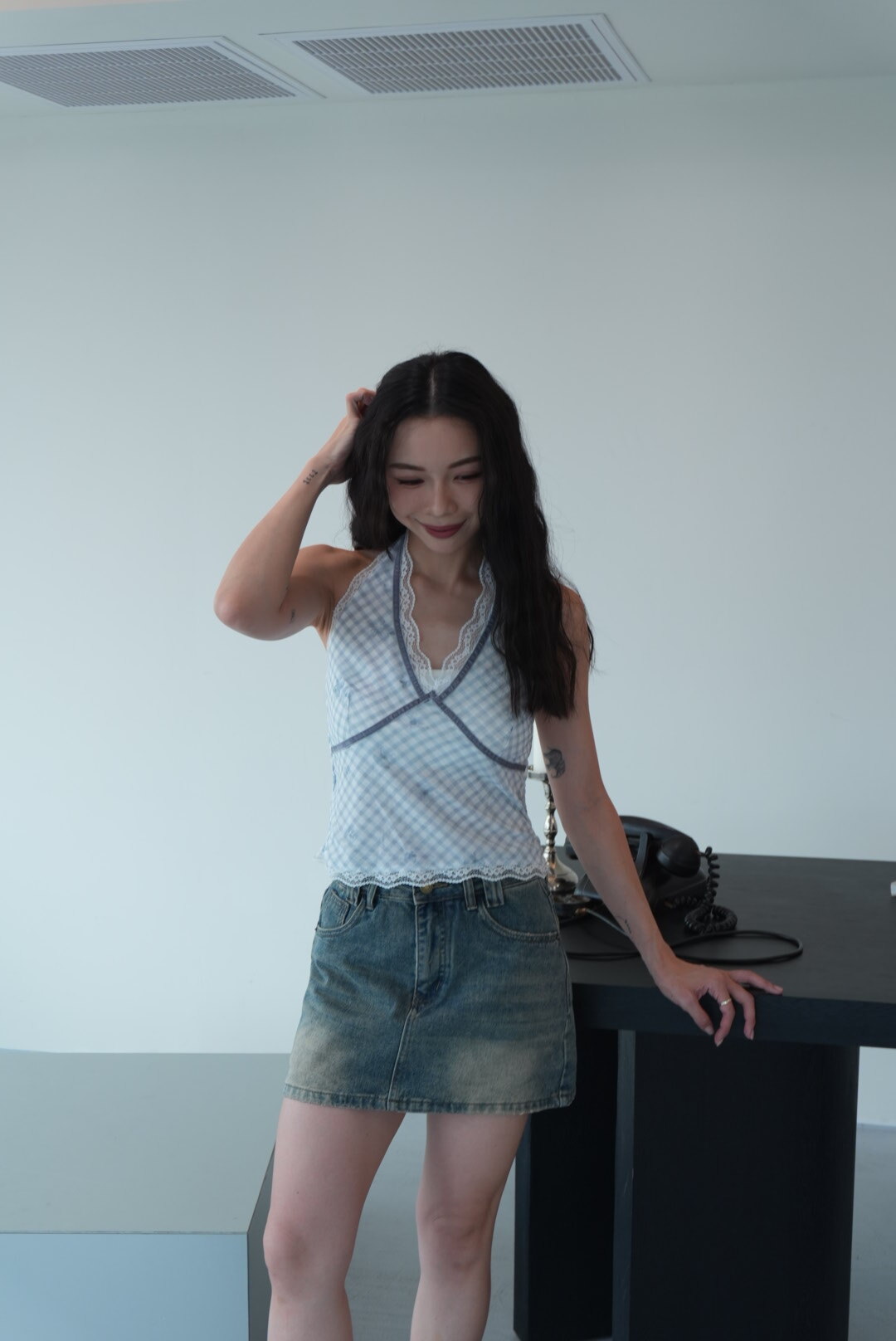 073格子掛脖背心