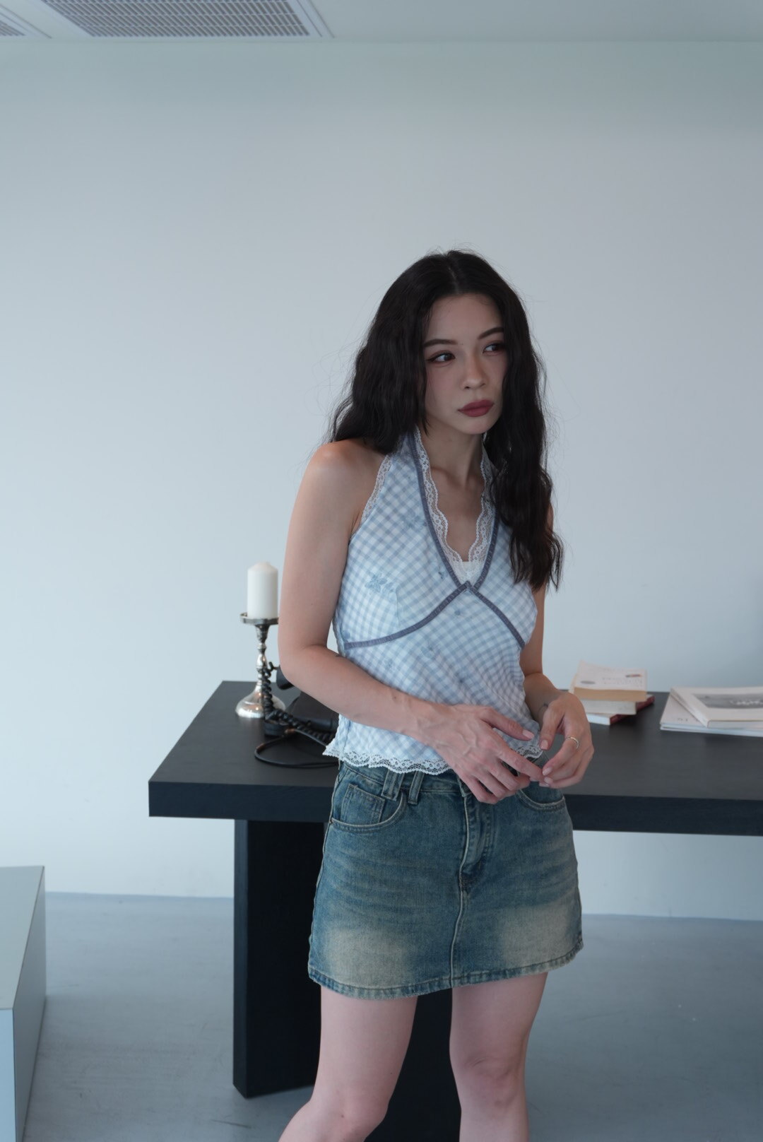 073格子掛脖背心