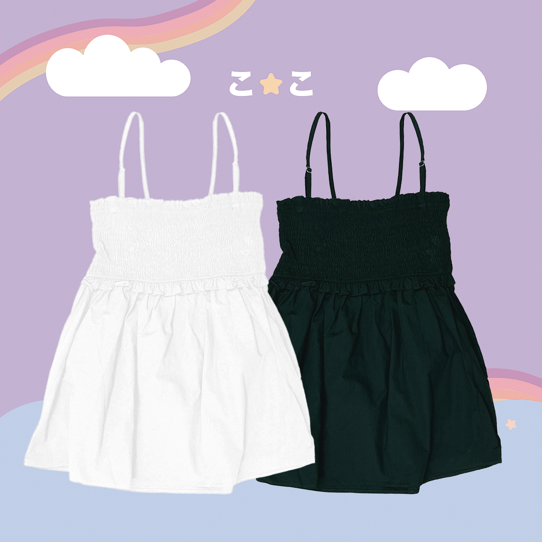 こ♡こ 彈性皺摺細肩傘擺背心