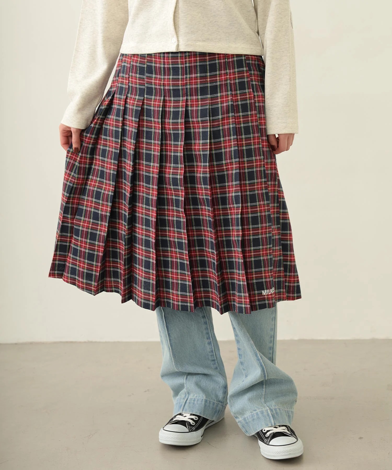 MILKFED PLEATED PLAID SKIRT