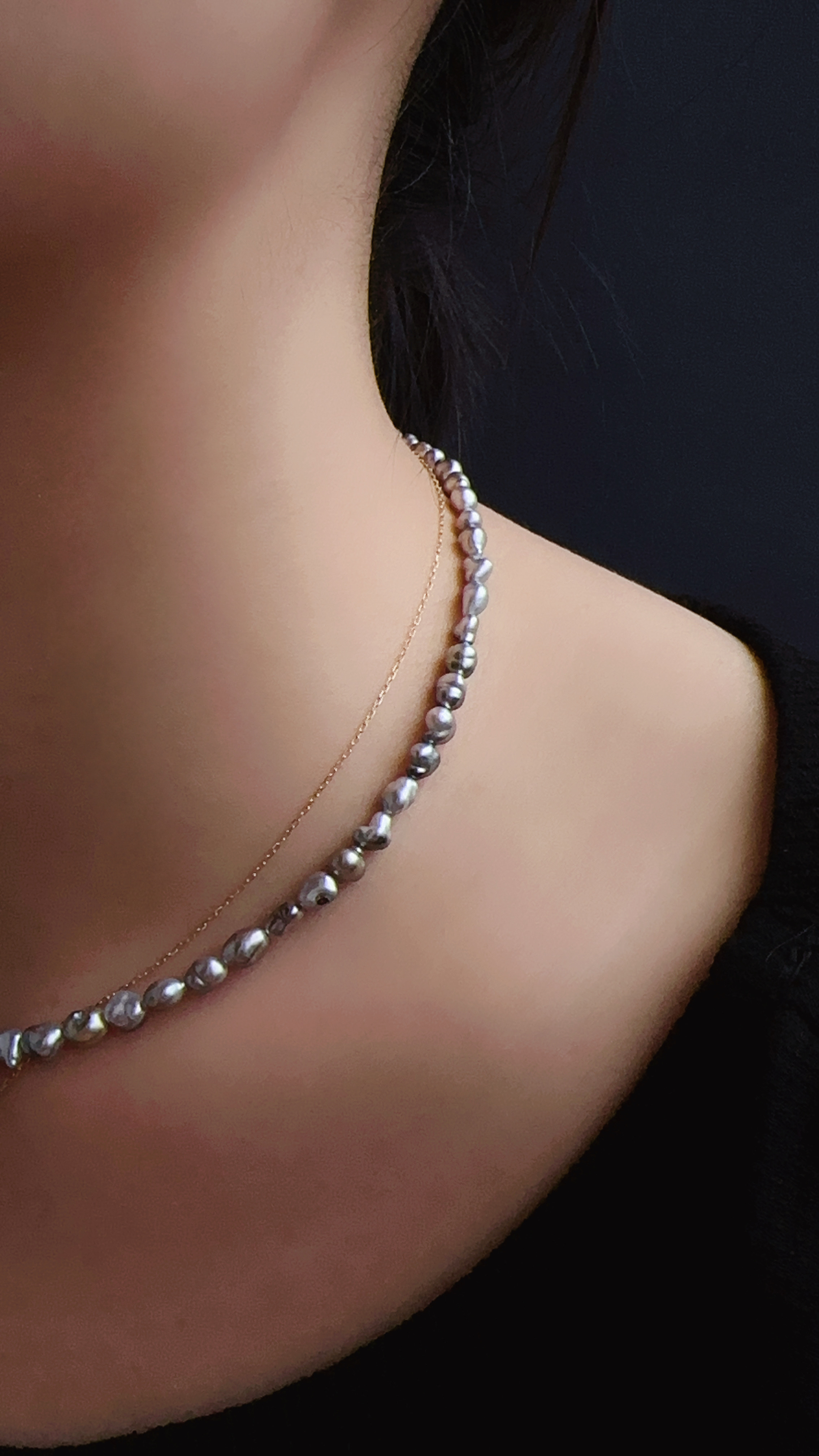 大溪地keshi鉑金灰珍珠項鍊