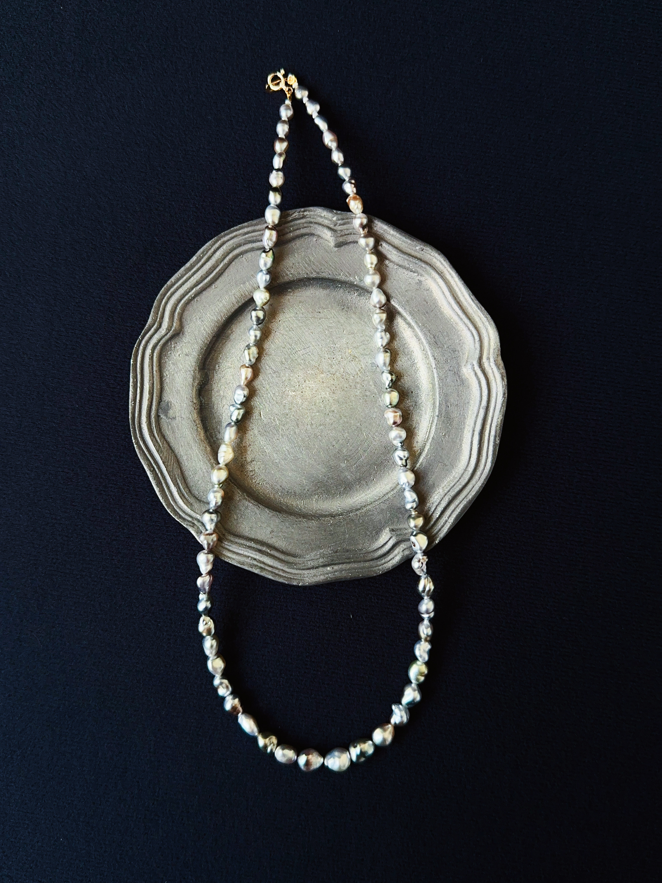 大溪地keshi鉑金灰珍珠項鍊