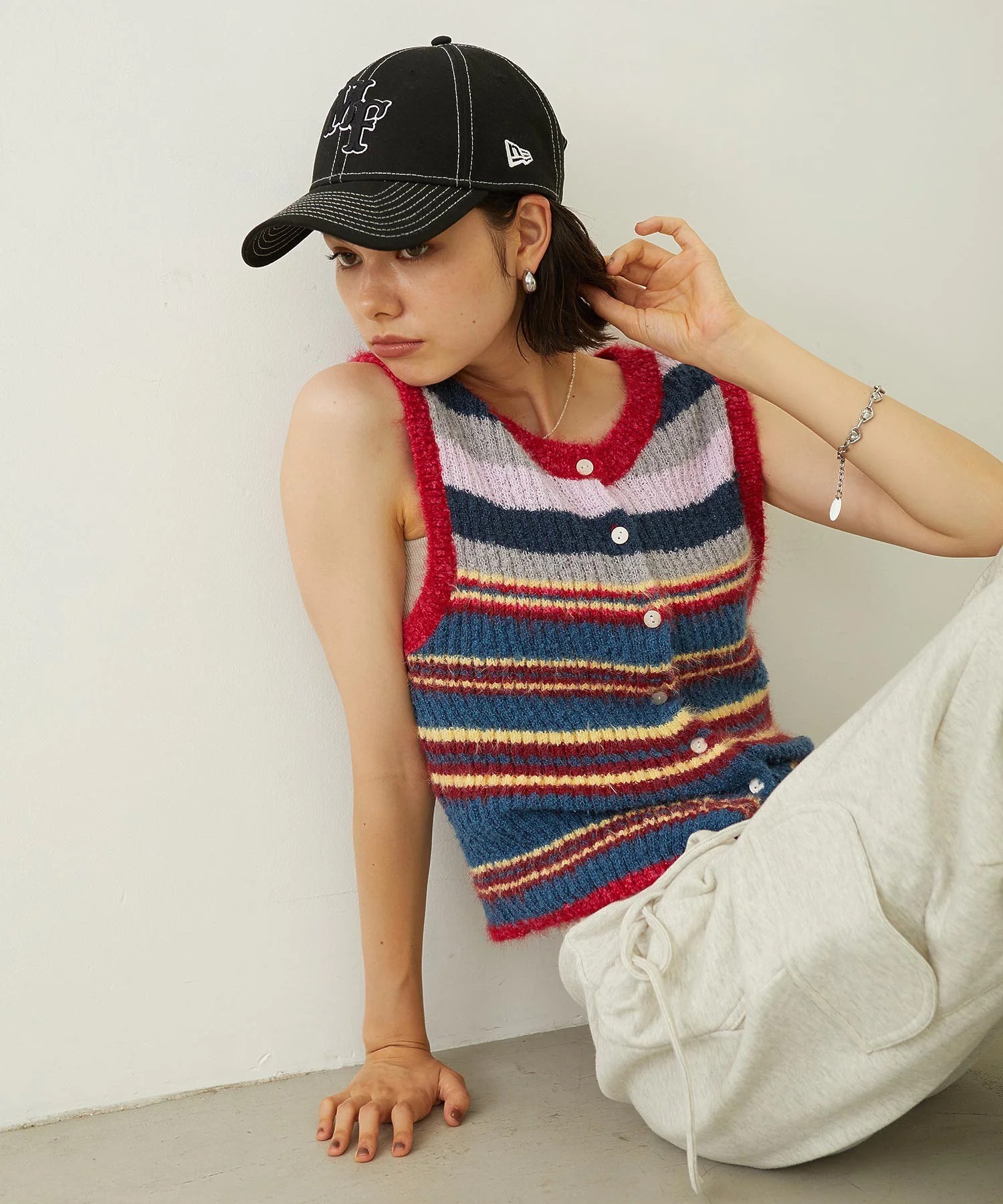 MILKFED TWO-TYPE STRIPED KNIT VEST