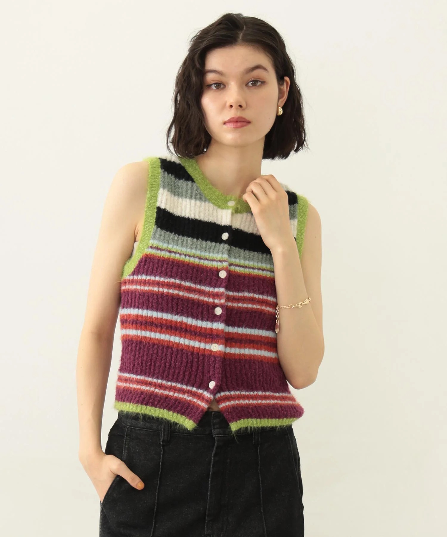 MILKFED TWO-TYPE STRIPED KNIT VEST