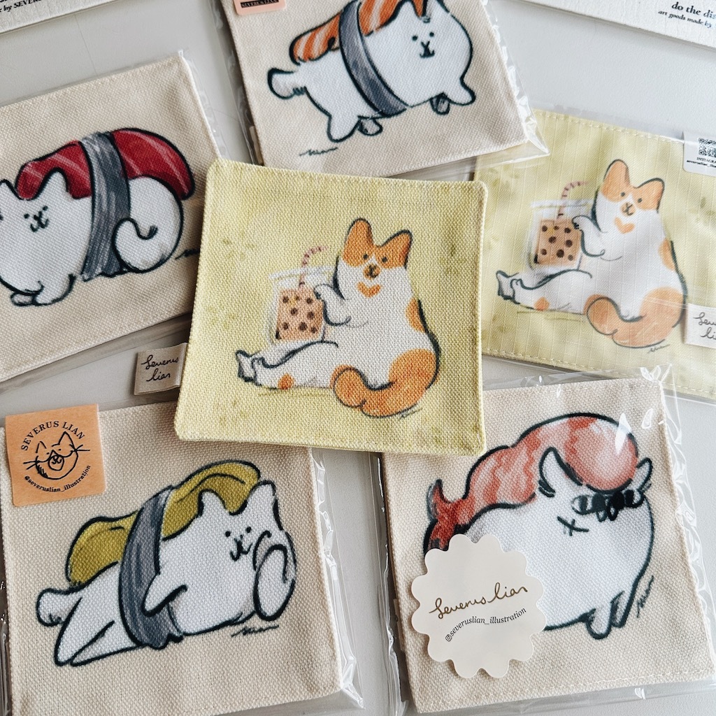 貓咪壽司 貓咪珍奶 防水布杯墊｜SEVERUS LIAN 里恩太太