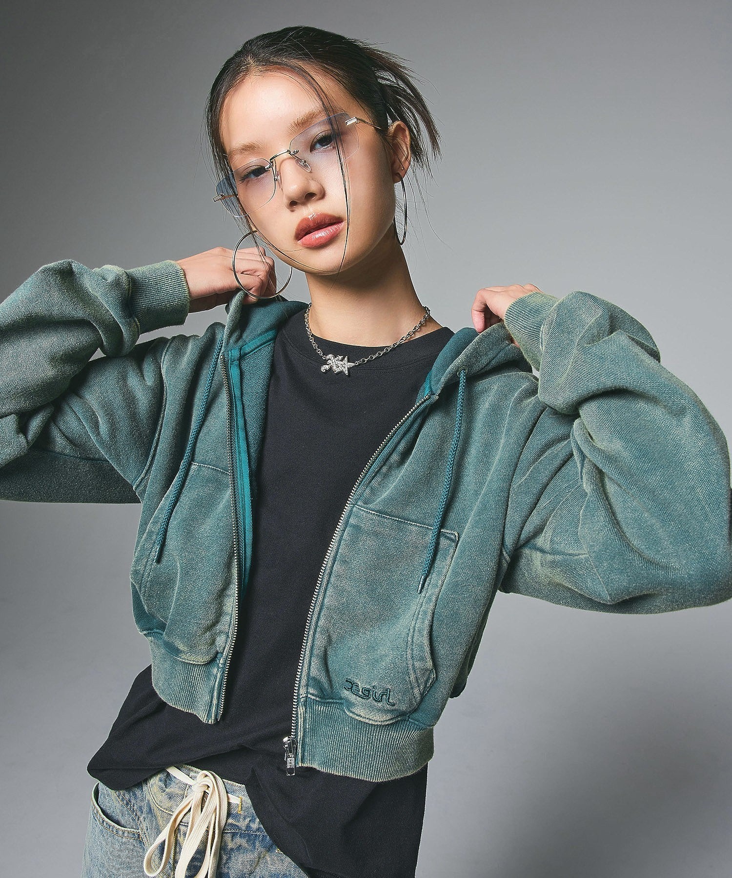 X-girl DUSTY COMPACT ZIP UP SWEAT HOODIE