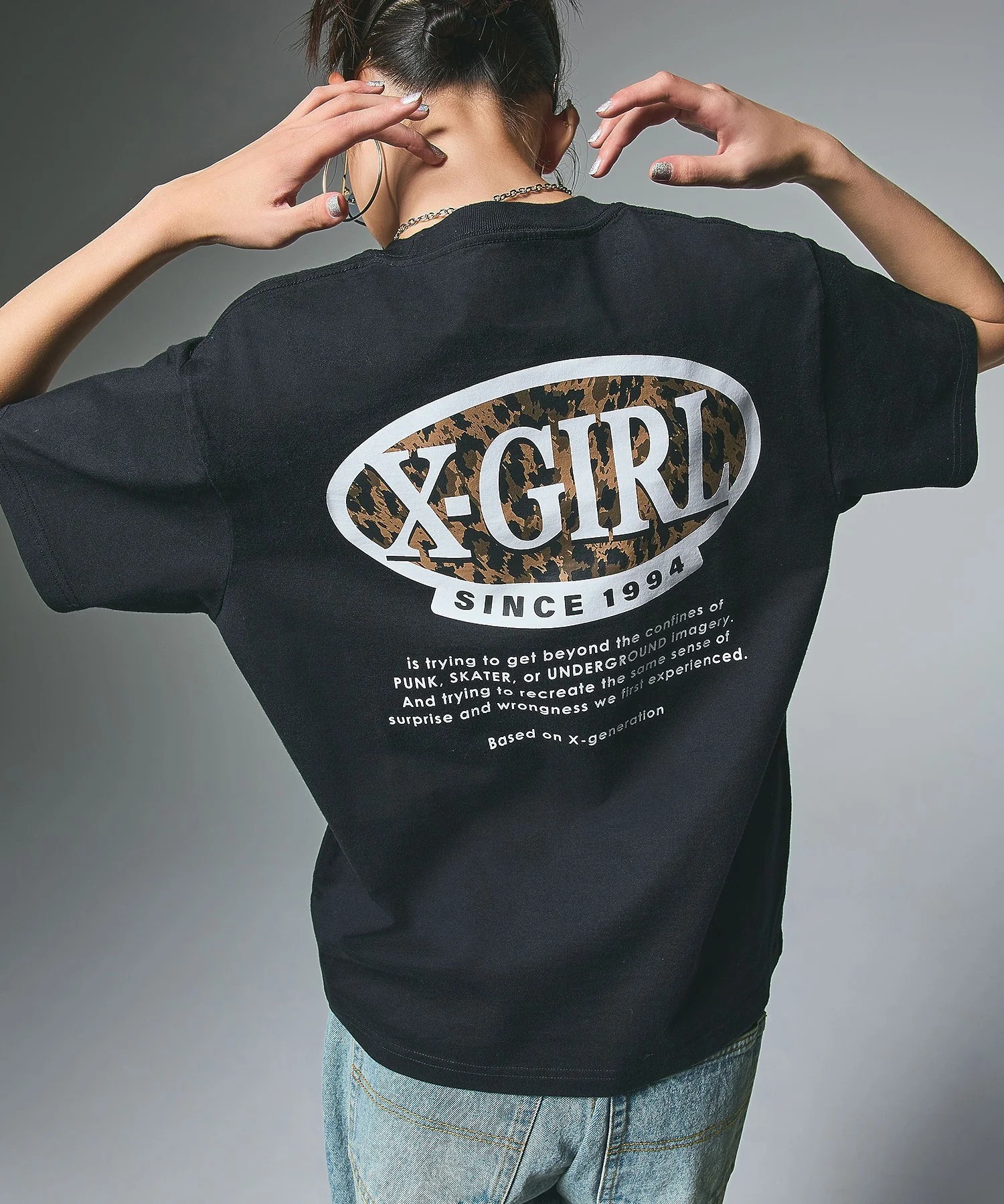 X-girl LEOPARD OVAL LOGO S/S TEE
