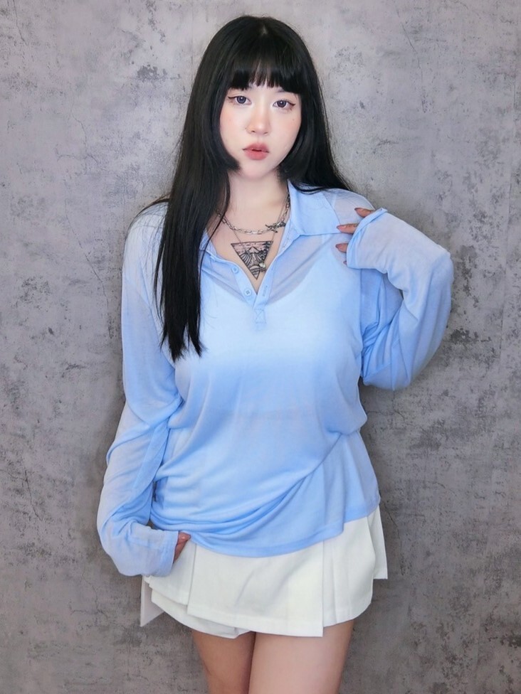 性格外搭透膚落肩polo衫