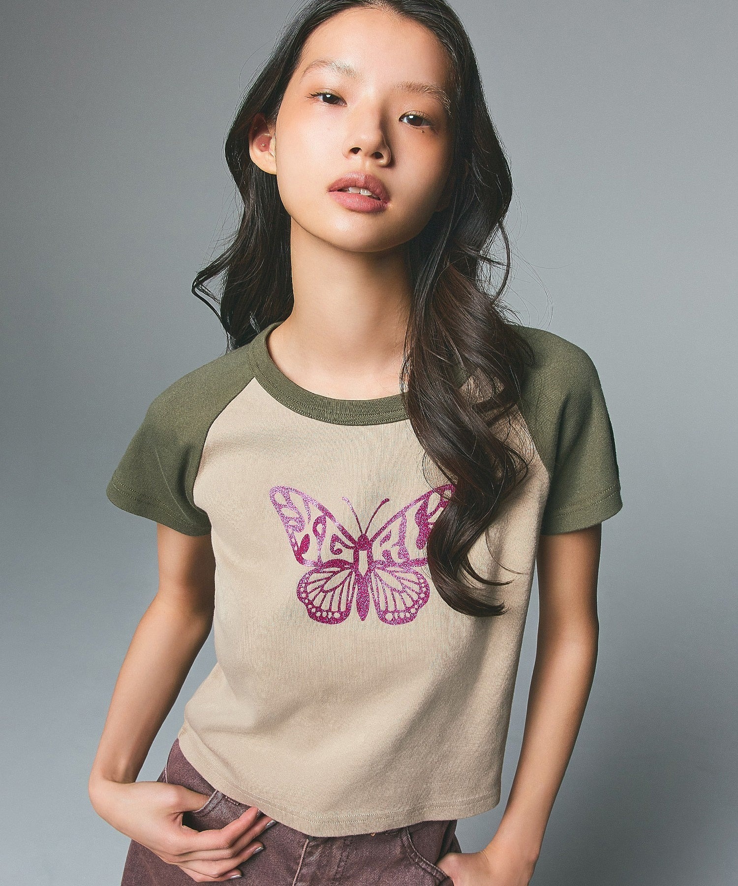 X-girl  GLITTER BUTTERFLY RAGLAN S/S BABY TEE