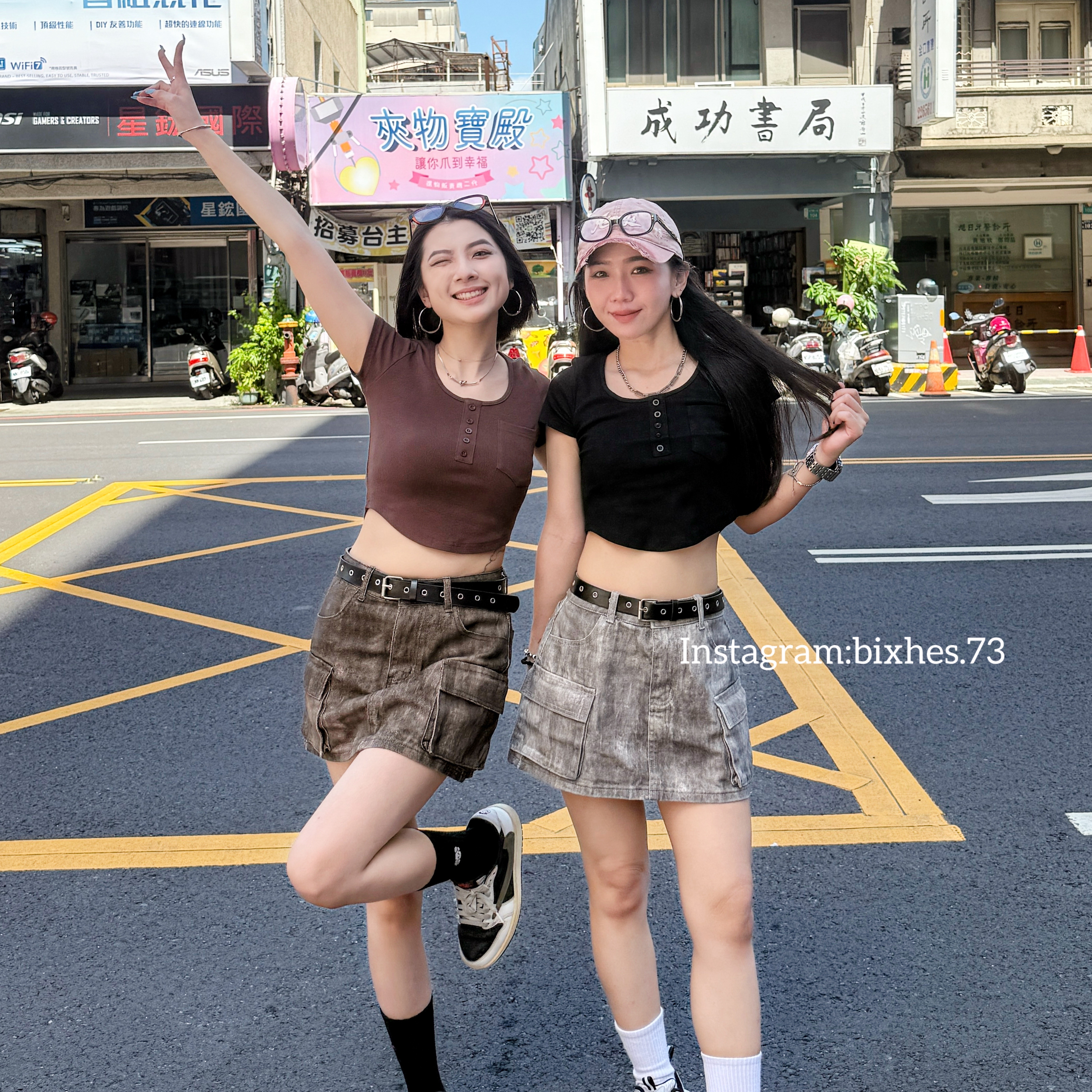 刷色做舊水洗工裝短裙(D00014)