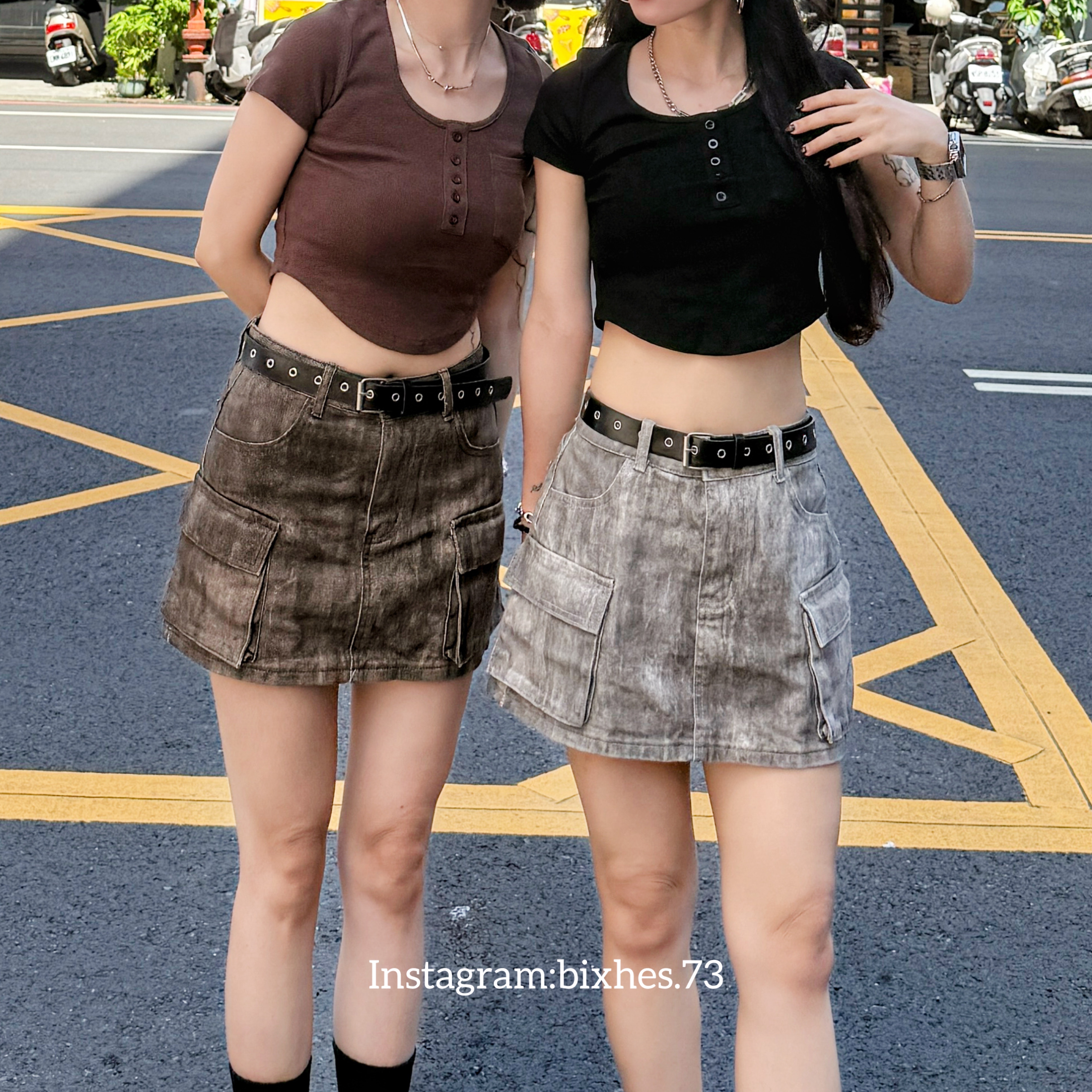 刷色做舊水洗工裝短裙(D00014)