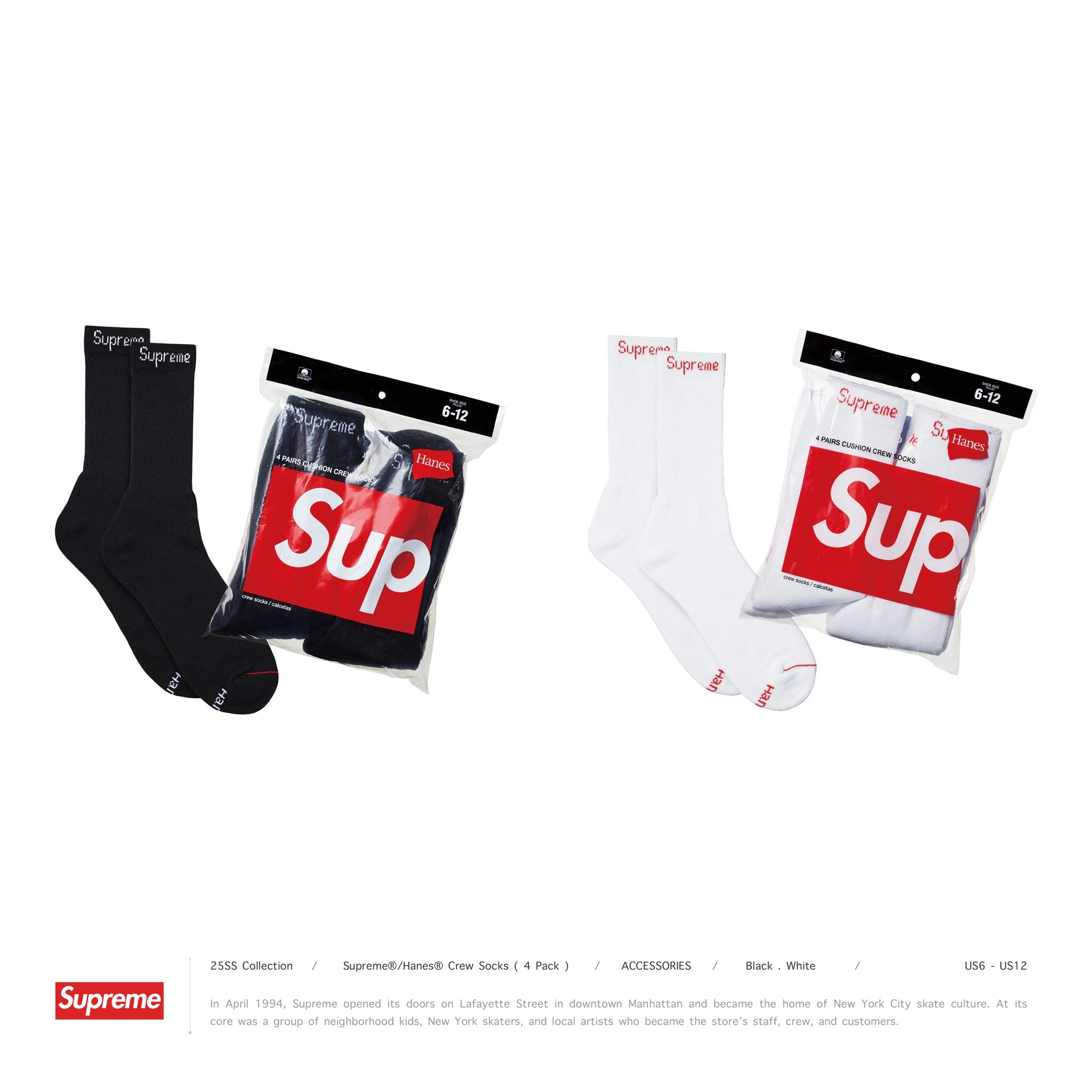 [ 預約販売 ] Supreme® / Hanes® Crew Socks ( 4 Pack )