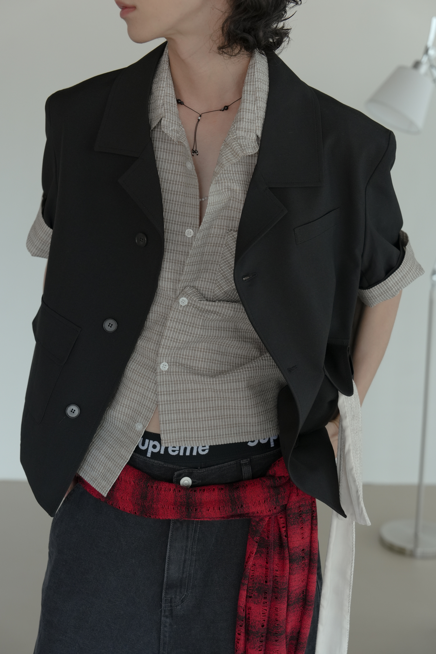 Seersucker Cropped Short Sleeve Shirt #襯衫