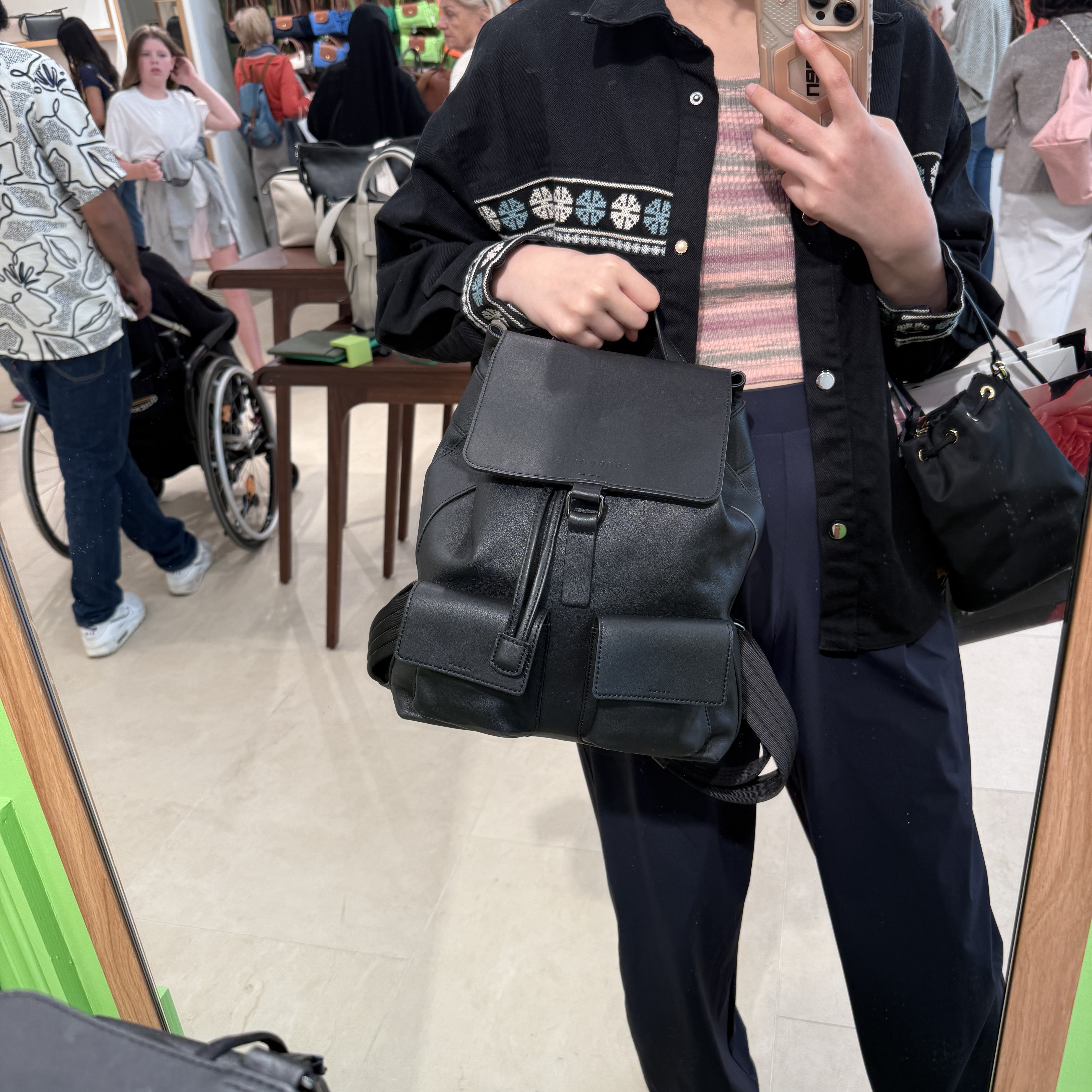 Longchamp lambskin backpack Black 10200