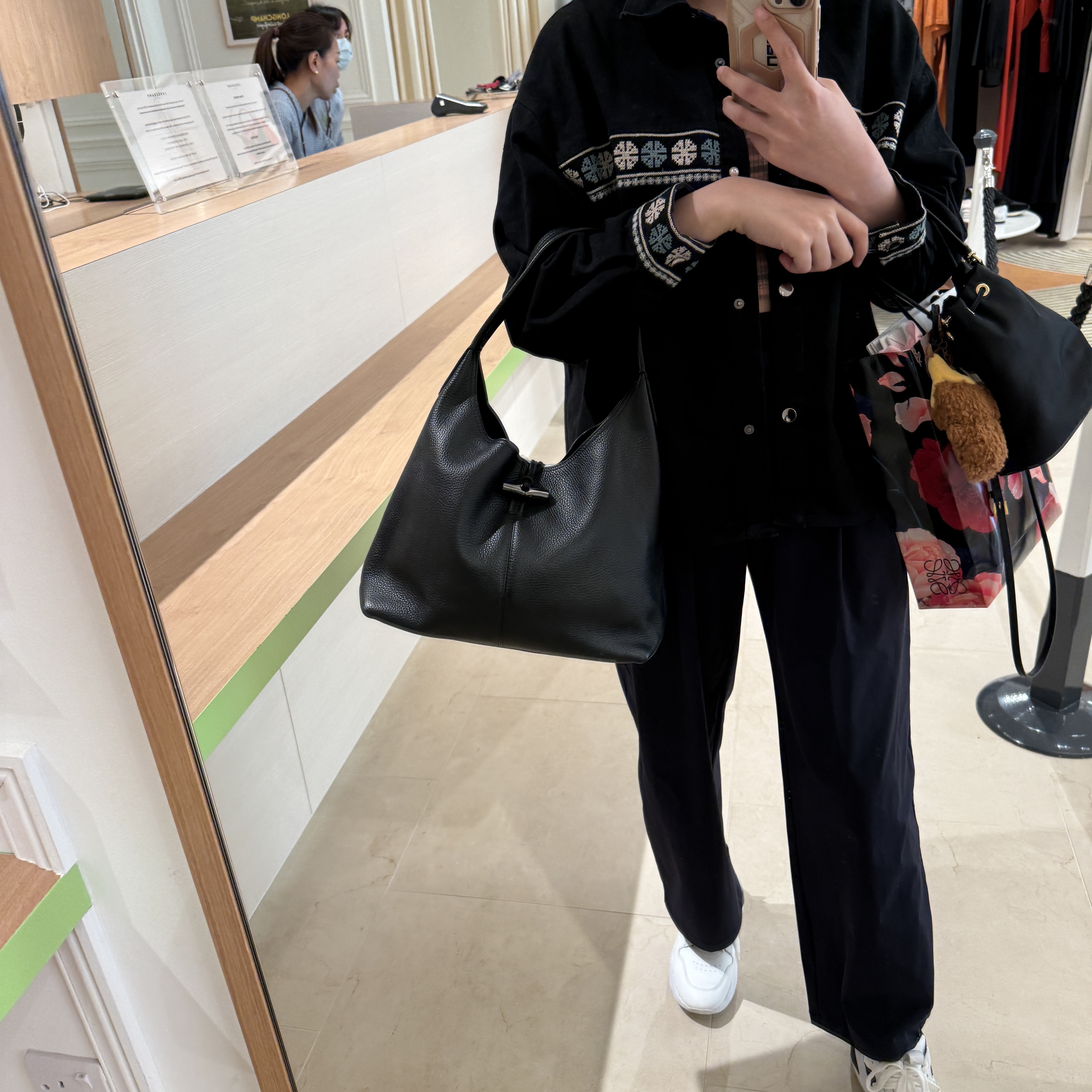Longchamp Grainy Calf hobo bag Black
