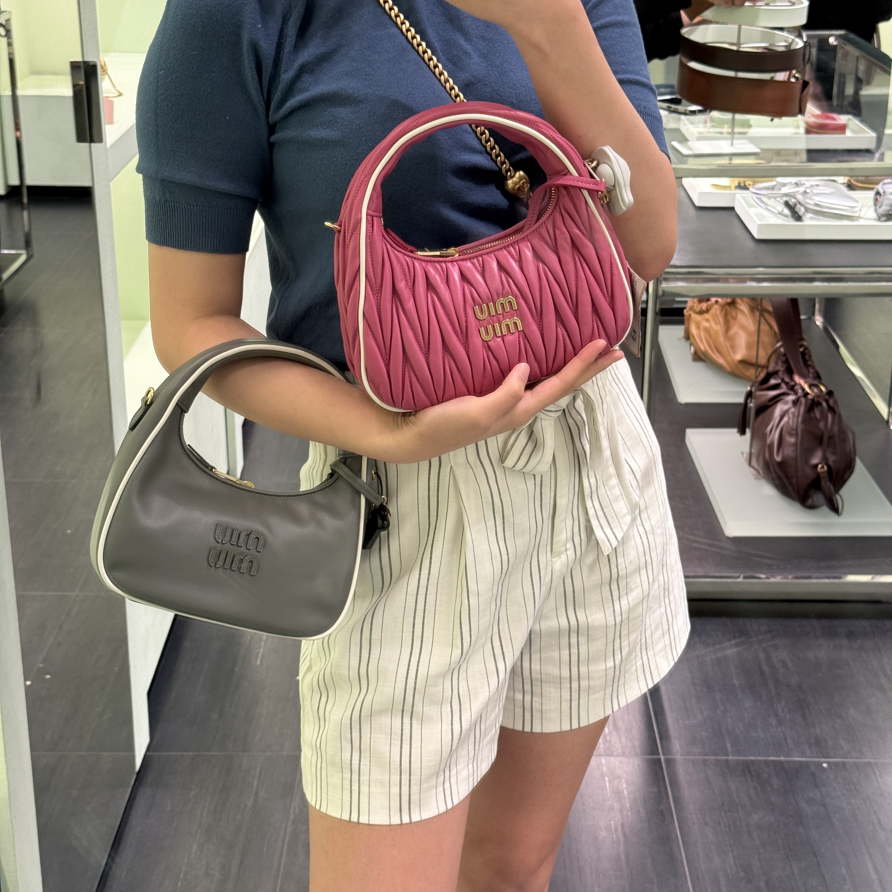 Miumiu Wander matelassé nappa leather hobo bag Pink 5BC125