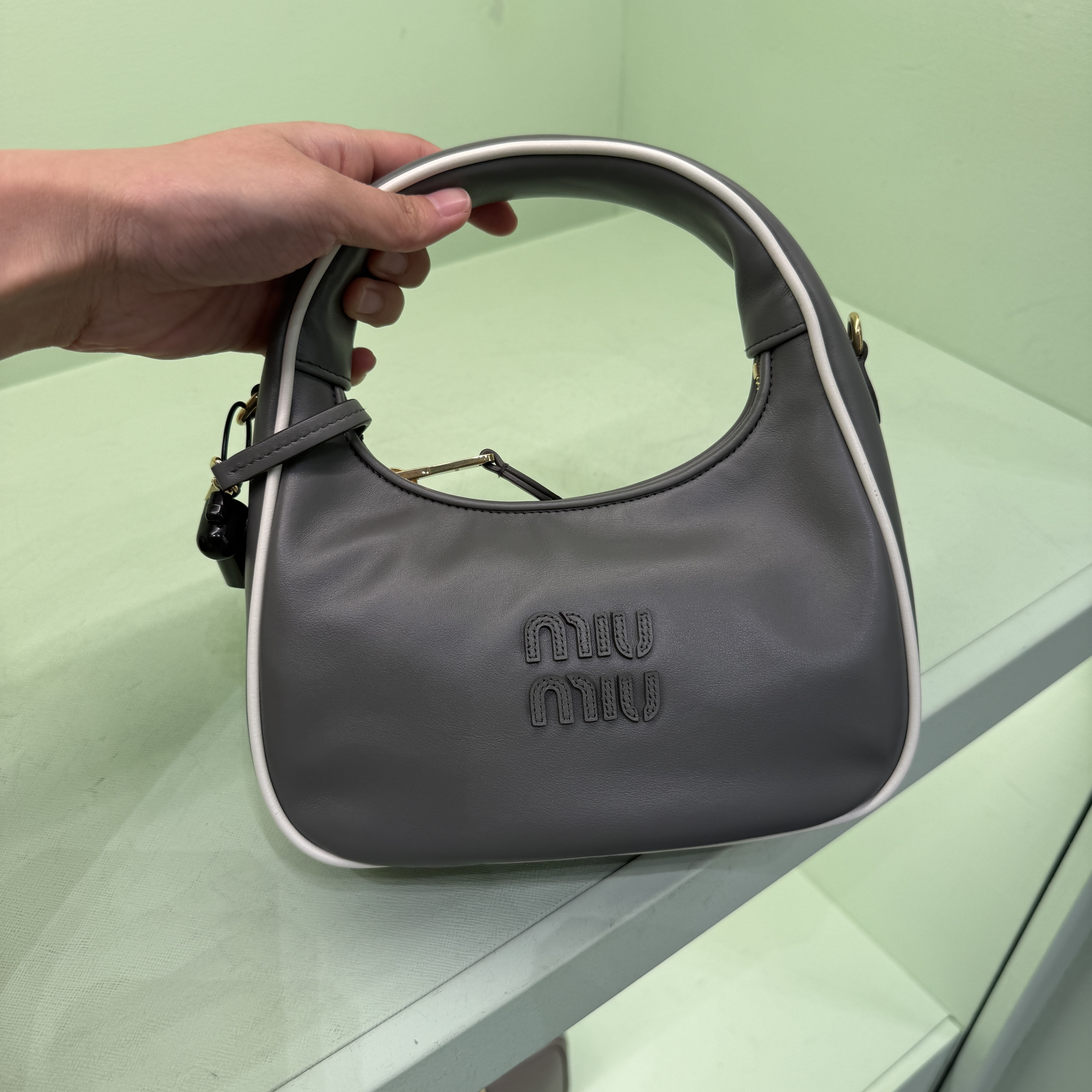 Miumiu Wander nappa leather hobo bag Grey 5BC125