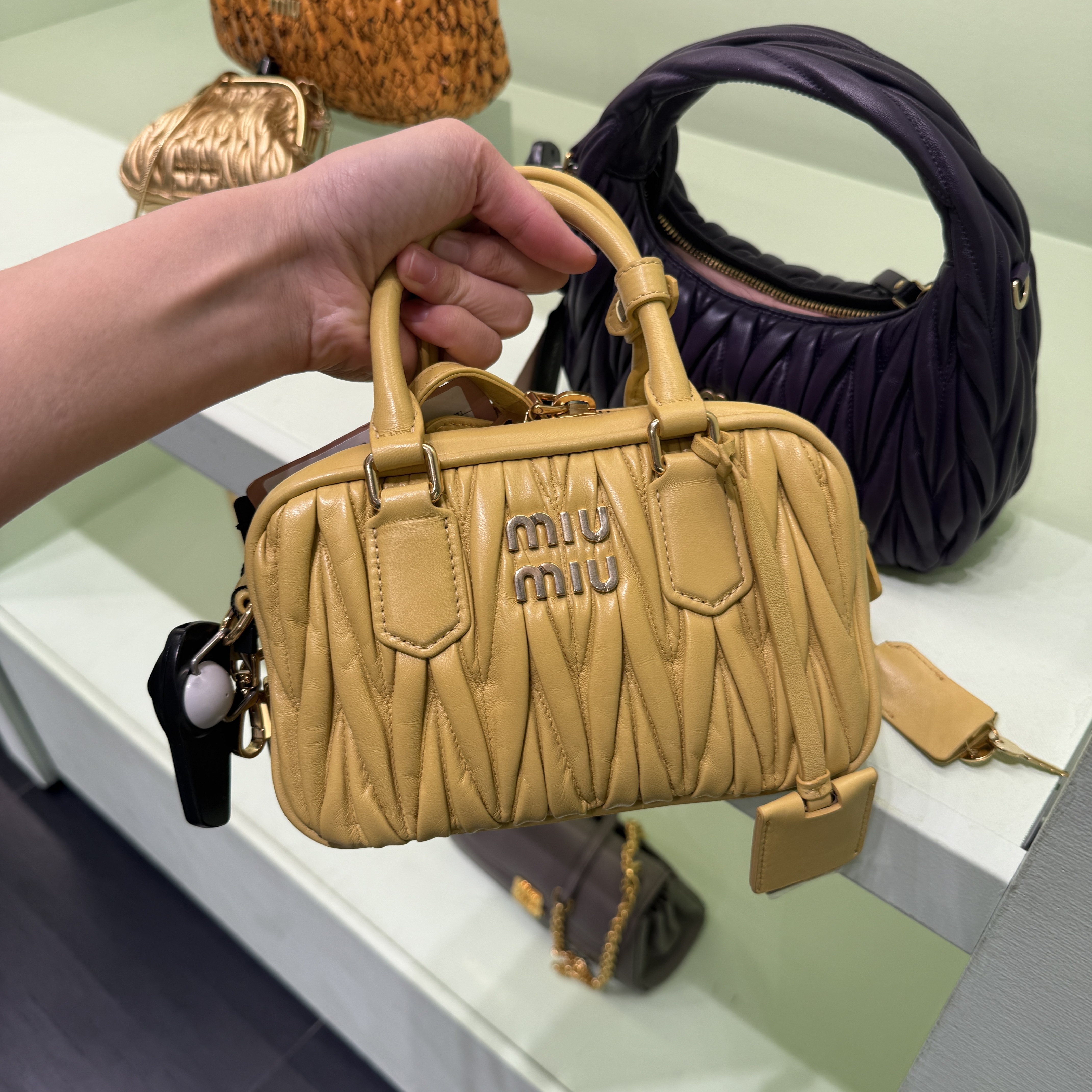 Miumiu Arcadie Matelassé nappa leather bag Yellow 5BB123