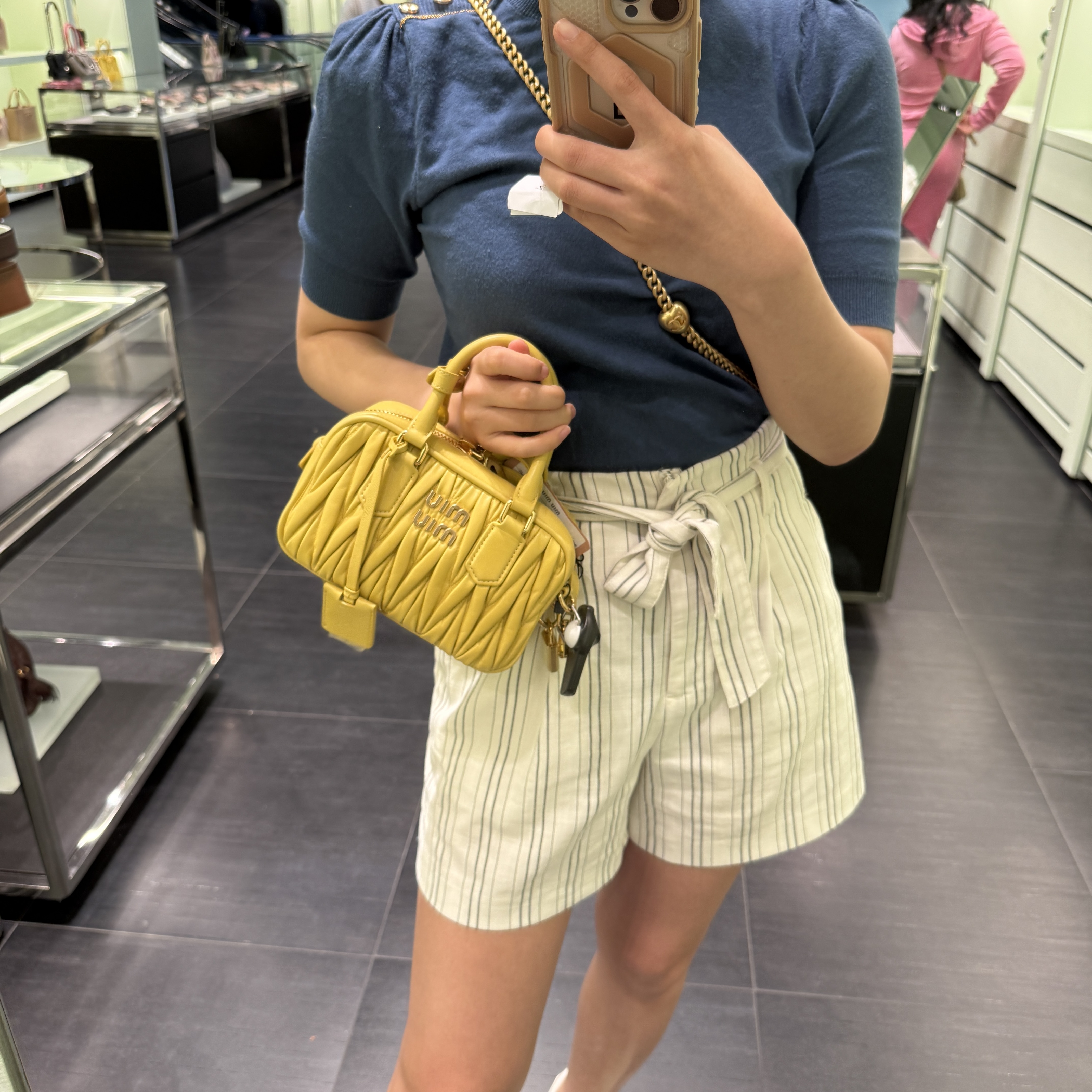Miumiu Arcadie Matelassé nappa leather bag Yellow 5BB123