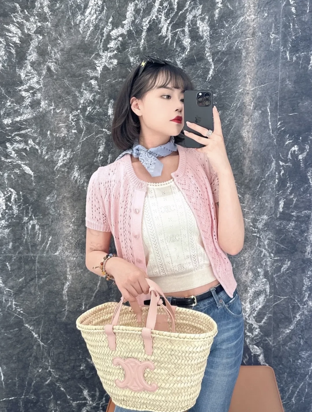 CELINE Teen Triomphe 草編 菜籃子