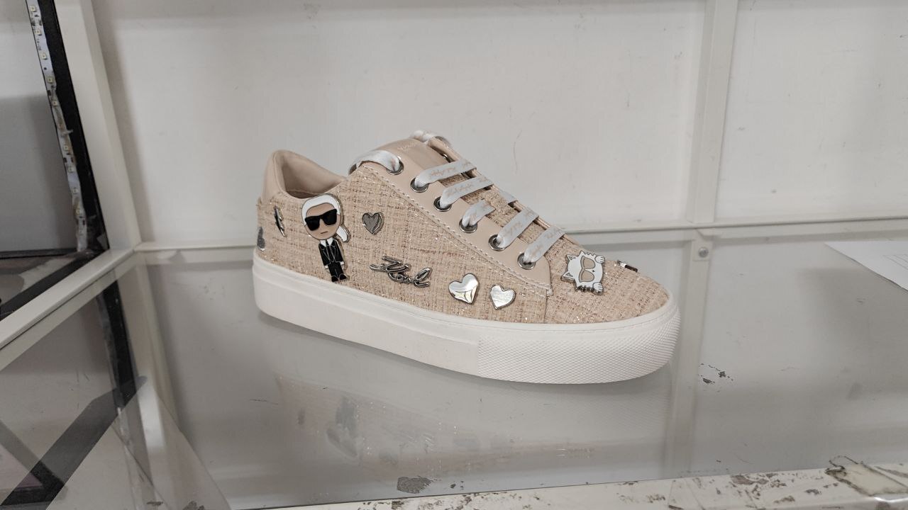 [S] KARL LAGERFELD NUDE CATE PINS - LACE UP SNEAKER, KL152360-NUDE (SKL1343)