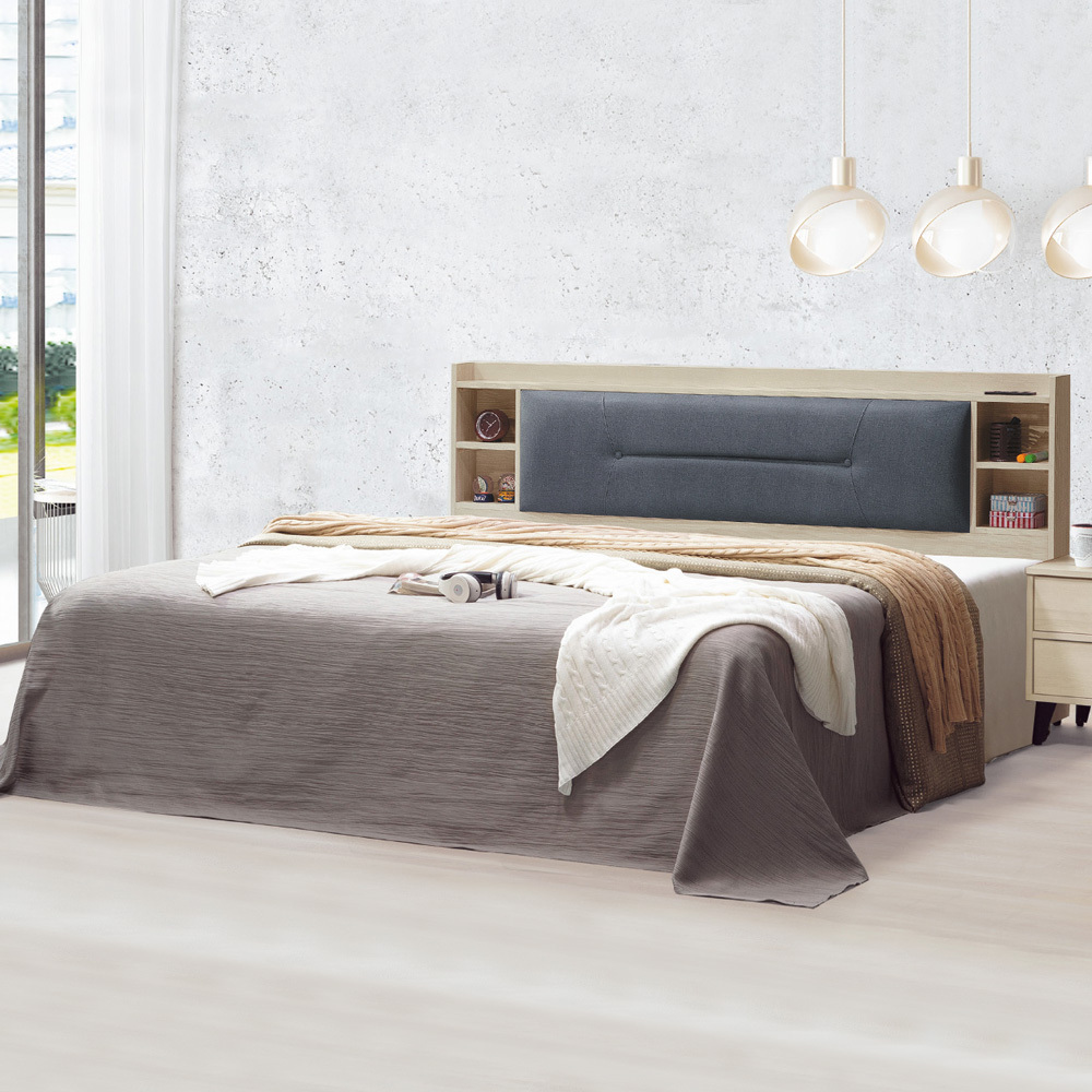 美娜5尺雙人床組(附插座收納床頭片+床底)(不含床墊)