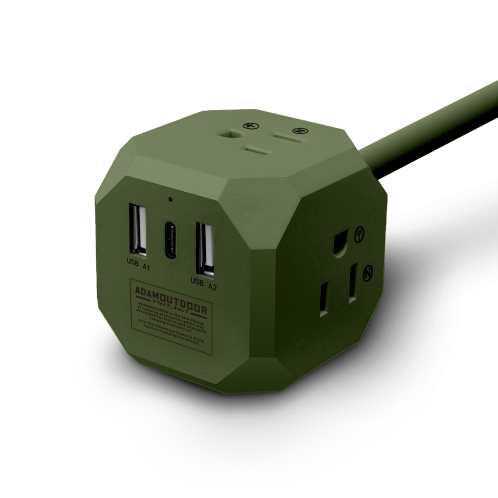 ADAMOUTDOOR｜極限方塊PD氮化鎵35W多功能USB延長線 軍用綠 (露營延長線 充電線 快充)