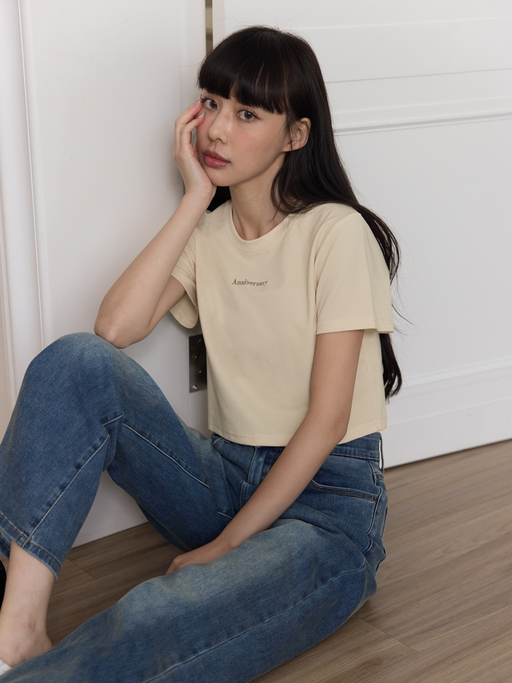 自訂 冰涼刺繡短版品牌tee