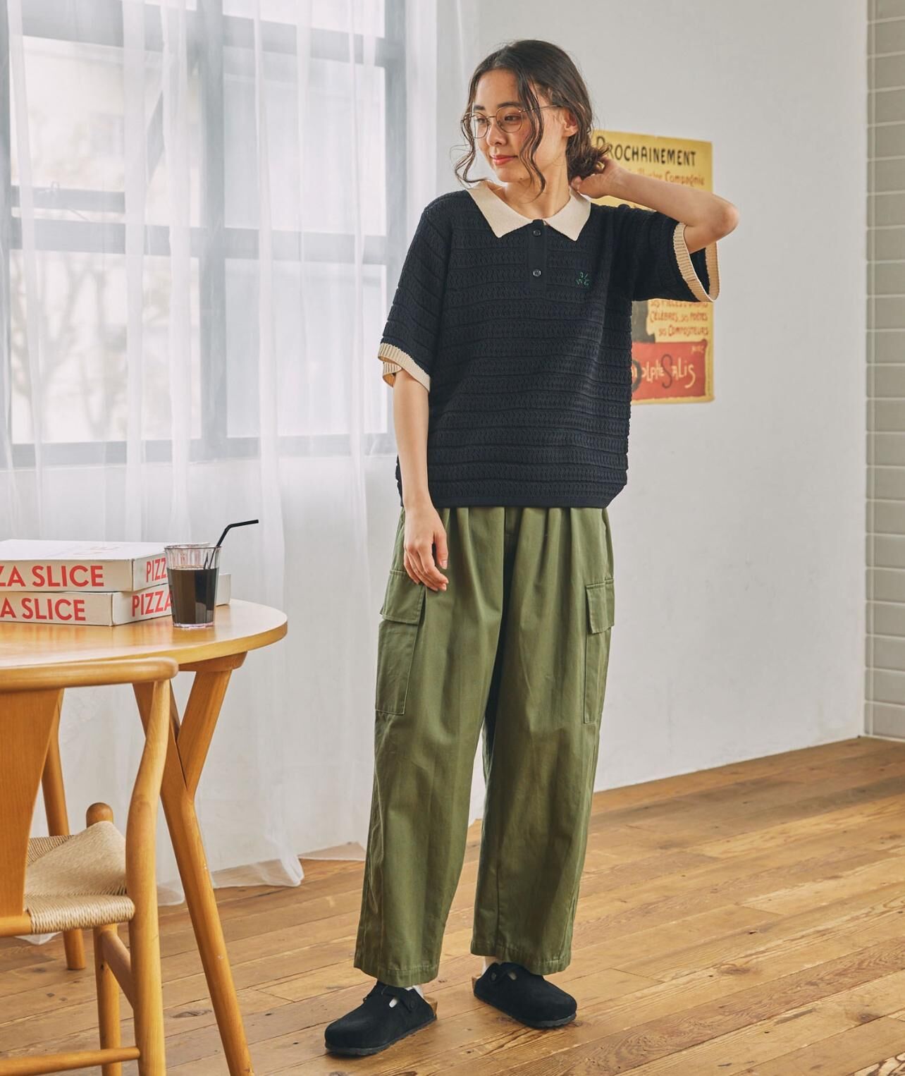 【預購】JN080806 MONO-MART LADY'S 刺繡配色針織Polo短袖上衣(FREE SIZE)