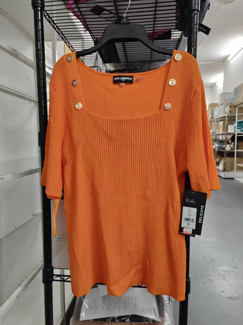 [S] KARL LAGERFELD TANGERINE BUTTON STRETCH SHIRT, L4CSS707-TGE (SKL1349)