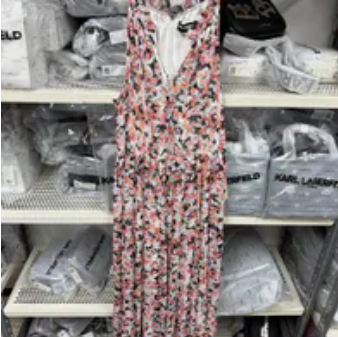 [S] KARL LAGERFELD CORAL QUARTZ MULTI HIGH NECK FLORAL MAXI DRESS, LD3DGB18-DHT (SKL1351)