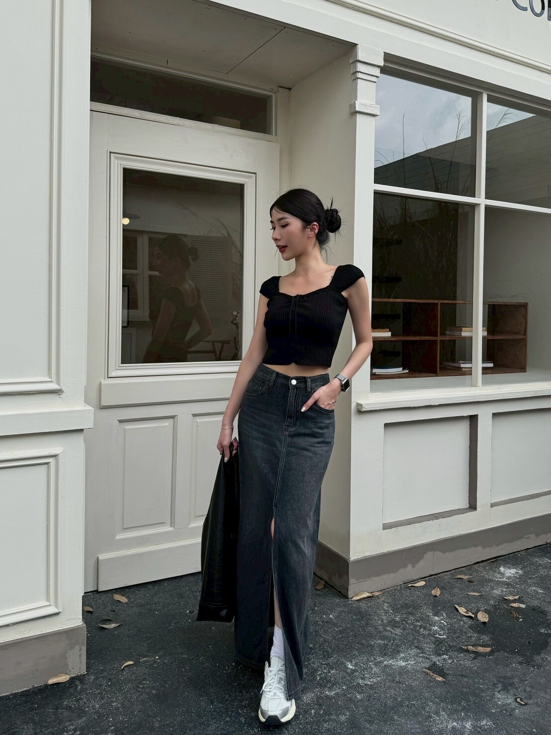 自留款質感前開衩牛仔裙