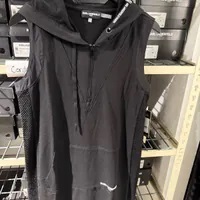 [S] KARL LAGERFELD BLACK SLEEVELESS LOGO MESH HOODIE DRESS, L5TD7024-BLK (SKL1352)