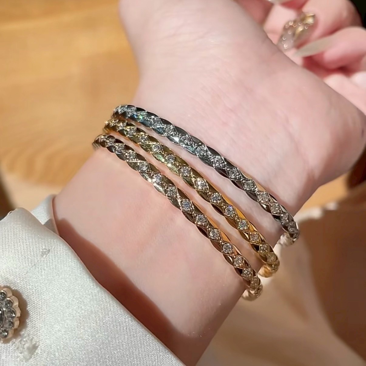 18k”coco crush經典菱格細滿鑽”高奢定製手鐲