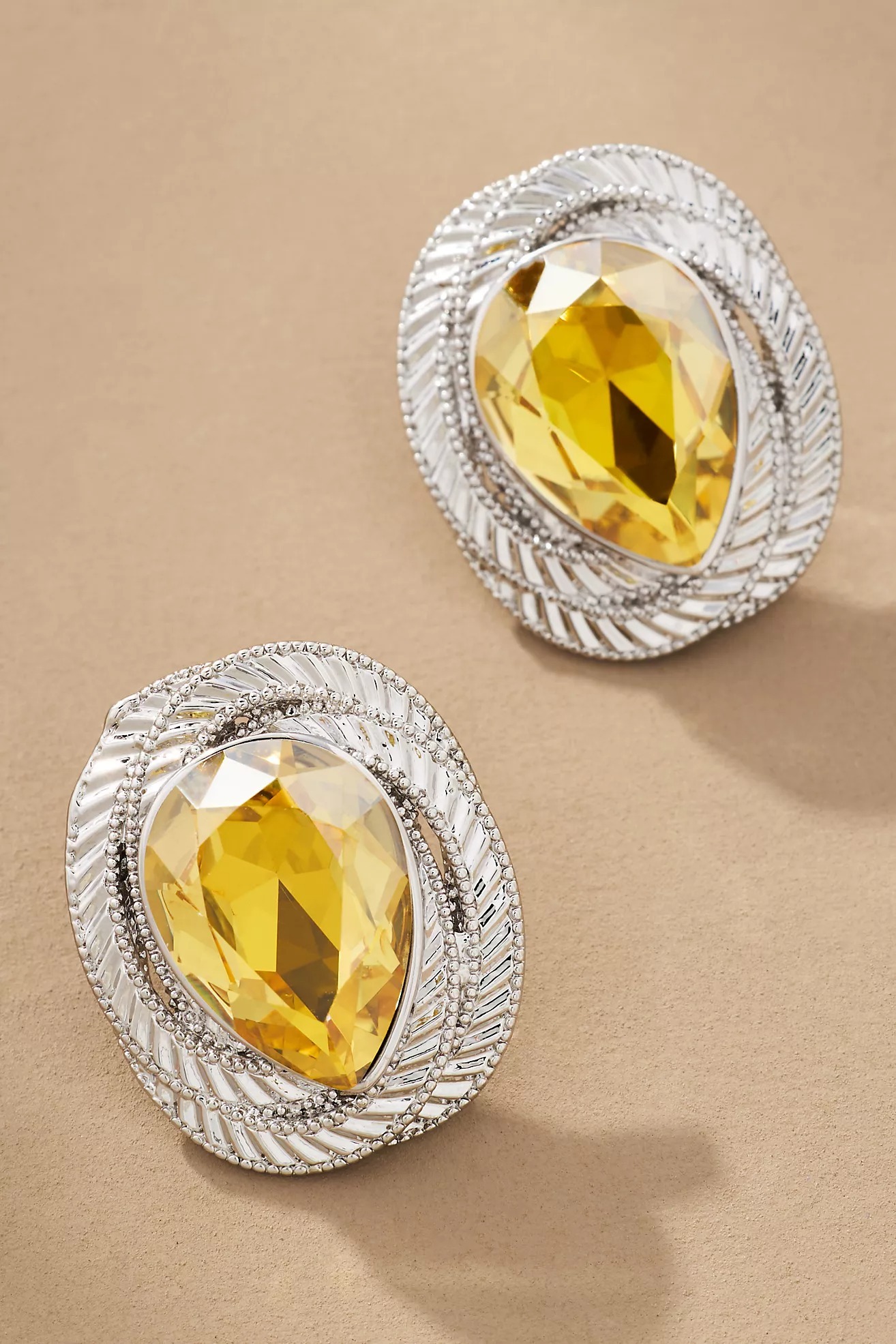 14K Gold Stone美國銀色黃寶石鑽耳環