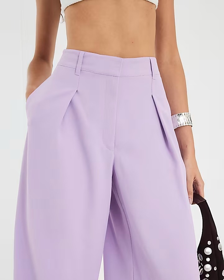 Lilac紫丁香絲色高腰打褶長寬褲