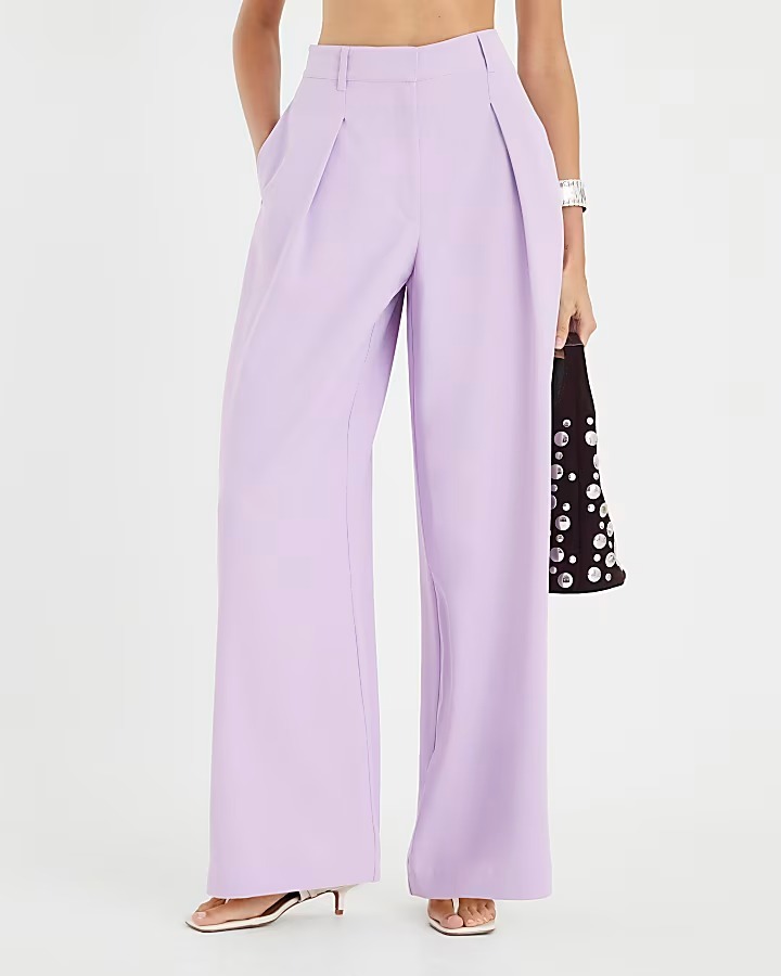 Lilac紫丁香絲色高腰打褶長寬褲