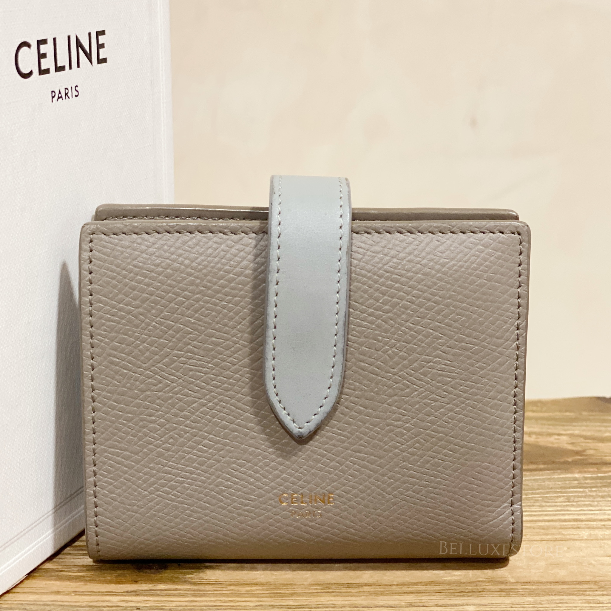 Pre-owned] Celine strap wallet small grey