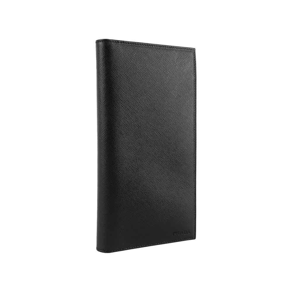 【Prada】防刮牛皮薄款16卡對開長夾(黑色)