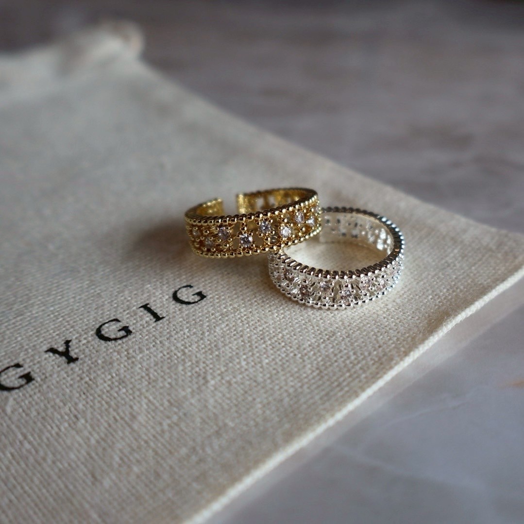 Gy宮廷細閃閃鏤空點鑽開口戒