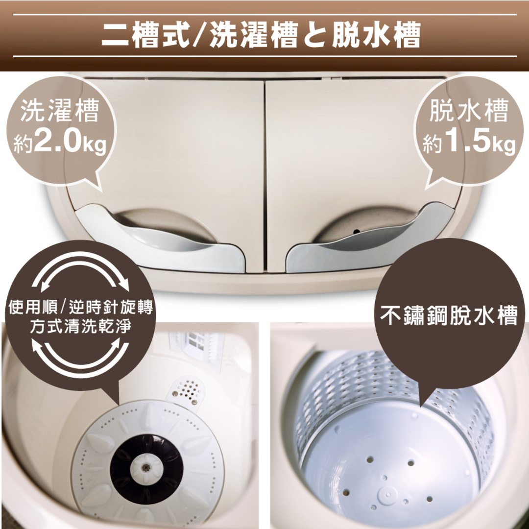 洗衣槽2kg / 脫水槽1.5kg