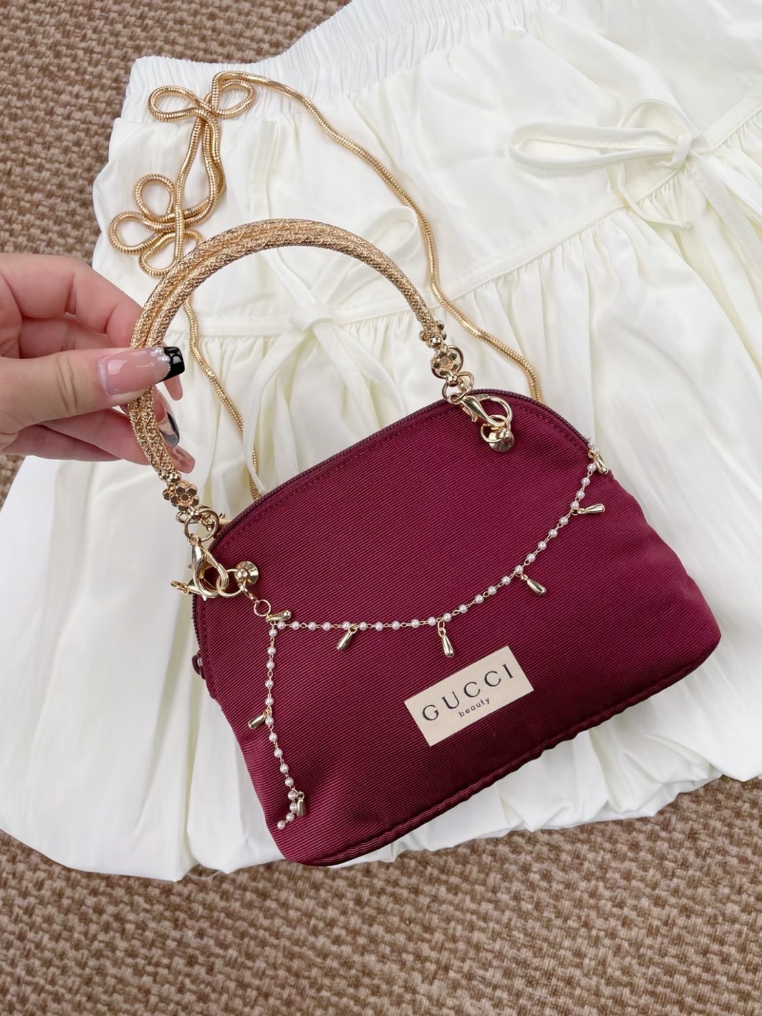 GUCCI 定制 珍珠 小香 編織 貝殼收納包