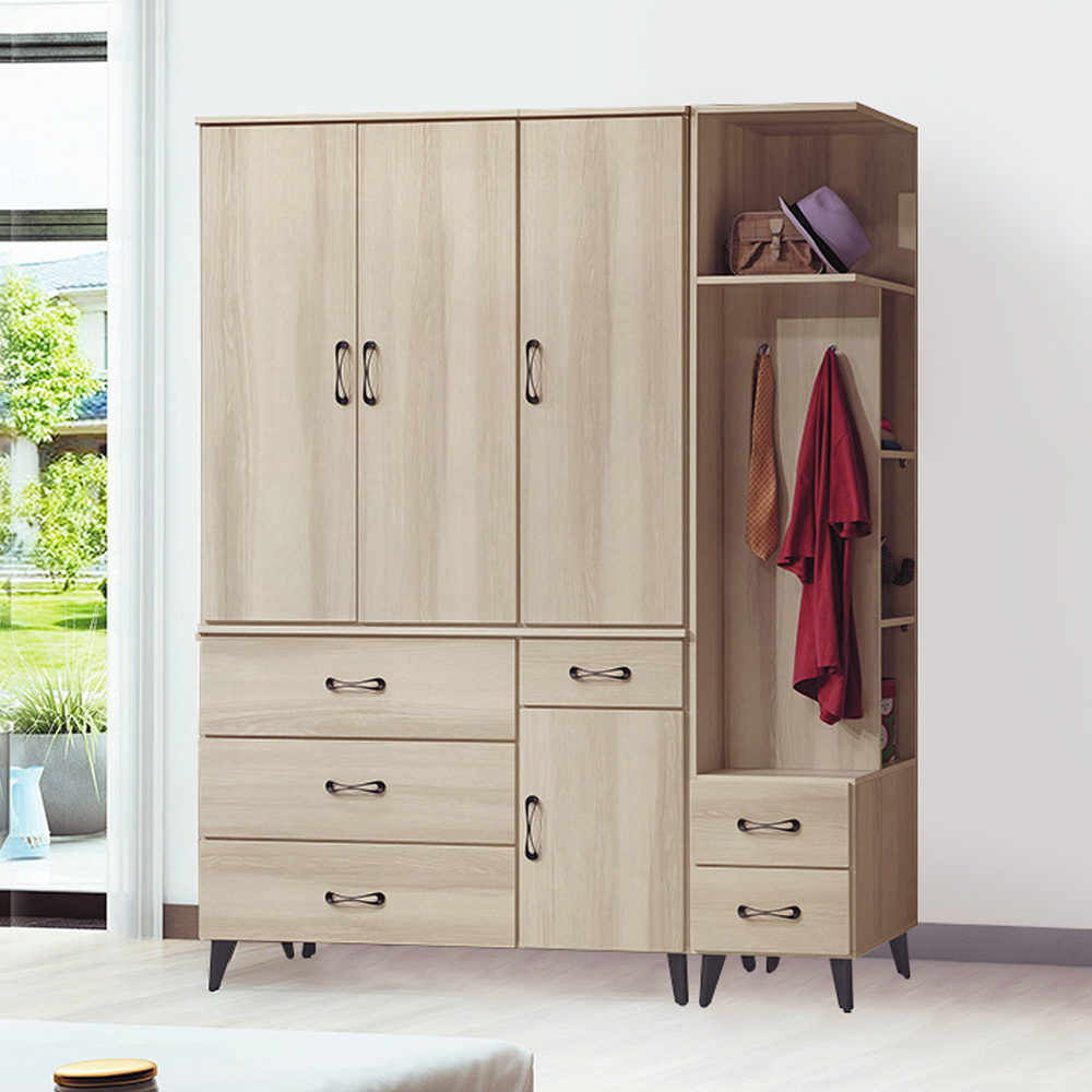 美娜5.3尺多功能收納衣櫃組合(雙吊+轉角衣櫃)