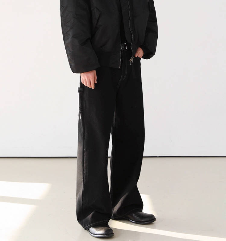 日系復古工裝拖地寬鬆牛仔褲