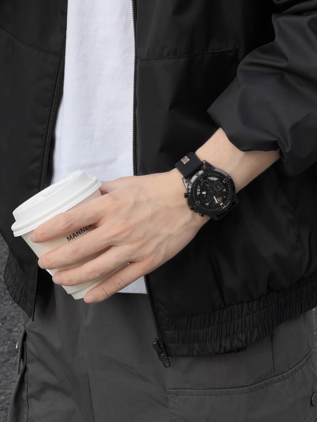 DICKIES 三眼 計時 石英機芯 腕錶 黑金